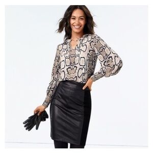 CAbi Serpentine Black & Beige Snake Print Long Sleeve Wide Cuff Blouse Large